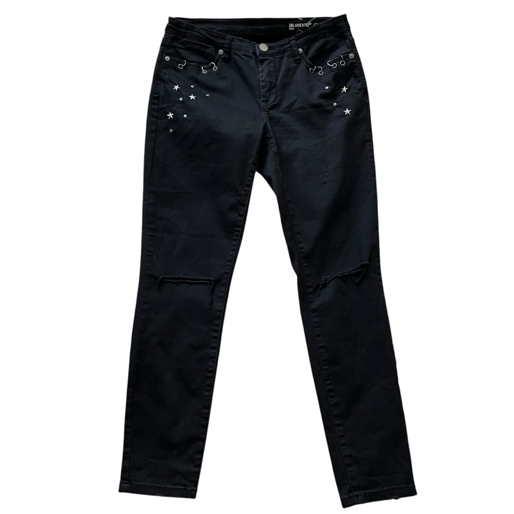 Blank NYC Intro Black Destroyed Star Stud Pierced  Embellished Stretch  Jeans 28
